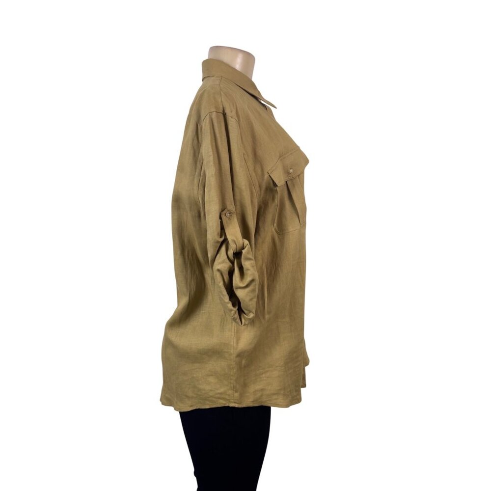 Ralph Lauren Womens Beige Linen Long Sleeve Utility Shirt Button Front Size XL - Picture 3 of 8